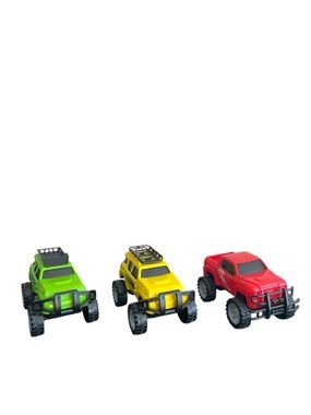 Adventure Force Trucks 3 Piece Set Plastic Push Along Vehicles Red Green Yellow